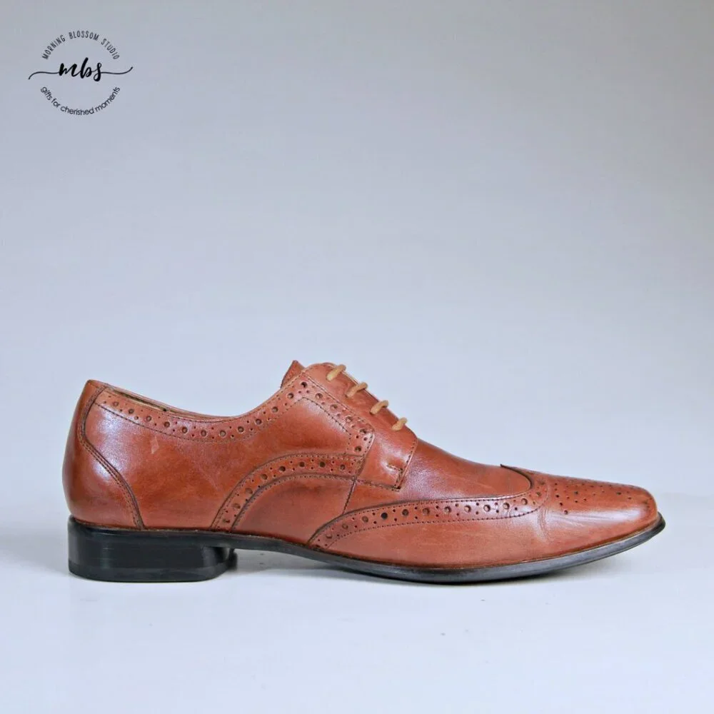 Stacy Adams Garrison Leather Wing‎ Tip Oxfords Brown Men 9.5